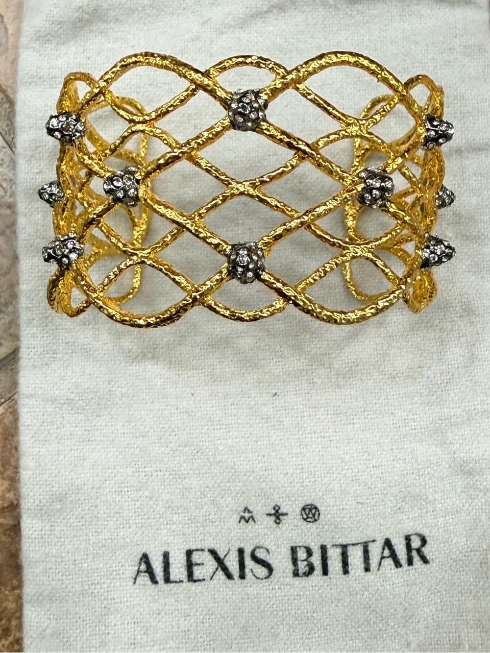 Alexis Bittar Crystal Encrusted Lattice Cuff. Dust bag included.